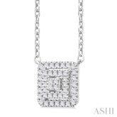 1/6 ctw Double Halo Square Shape Petite  Round Cut Diamond Fashion Pendant With Chain in 10K White Gold